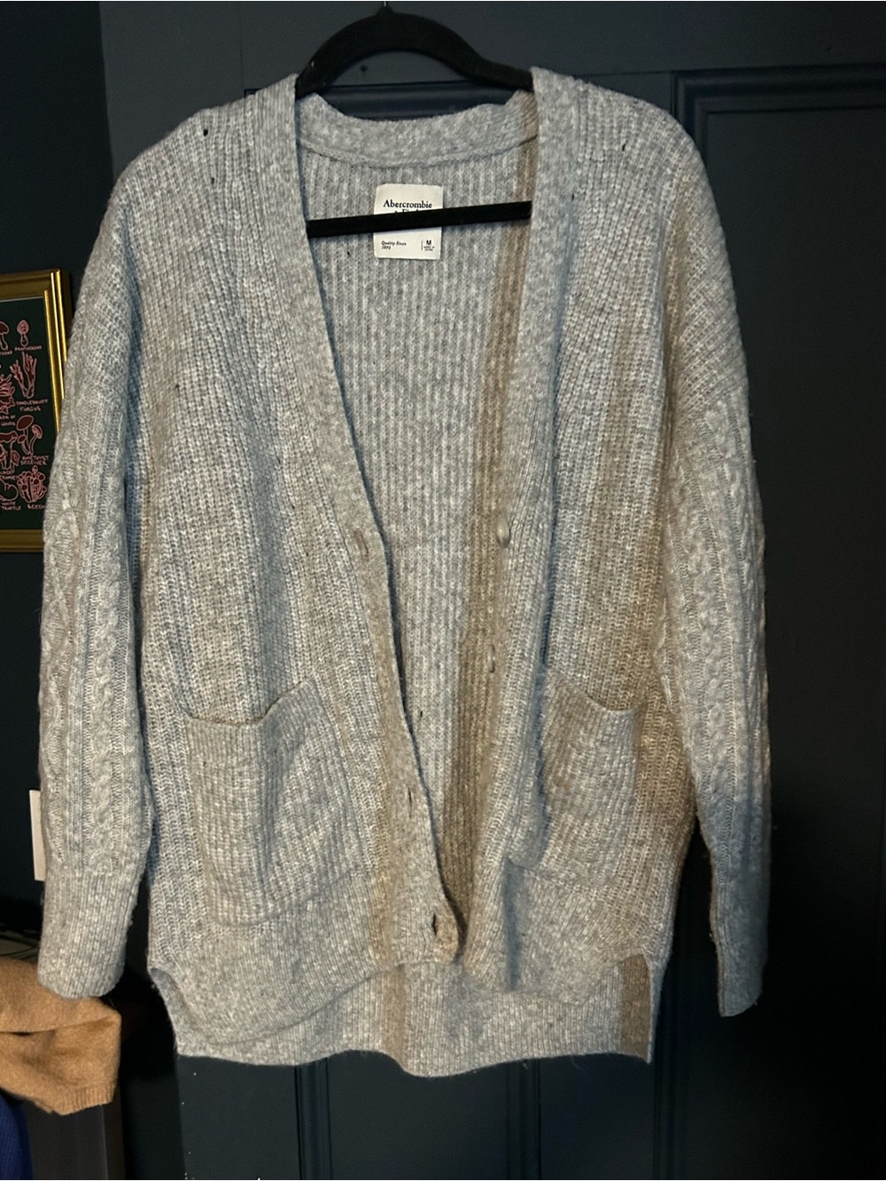 Abercrombie & Fitch Heather Gray Open-Front Pocket Cardigan size medium